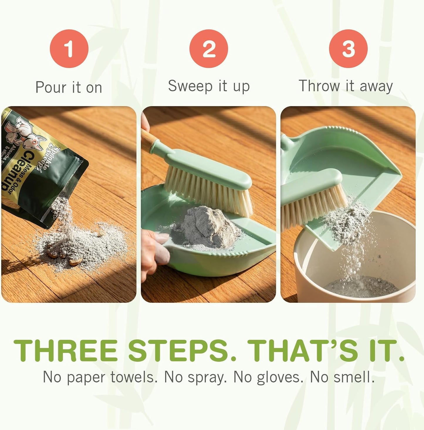 Pet Accident Cleanup for All Hard Surface - Non Toxic Quick Pet Mess Cleaner & Odor Remover for Urine, Poop, Vomit, Diarrhea & Potty Training, Hair Balls (1Bag + Sweeper Kit)