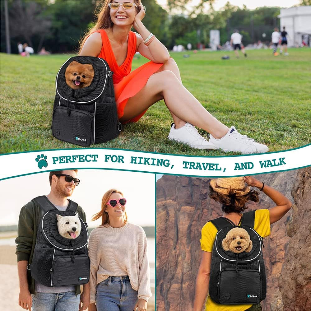 Front Carrier Backpack for Dogs and Cats, Adjustable Ventilated Pet Chest Carrier for Hiking, Camping, Travel - Small to Medium Pets, Max 10 Lbs, Black