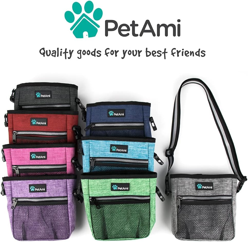 Dog Treat Pouch | Dog Training Pouch Bag with Waist Shoulder Strap, Poop Bag Dispenser and Collapsible Bowl | Treat Training Bag for Treats, Kibbles, Pet Toys | 3 Ways to Wear (Heather Gray)
