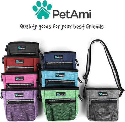 Dog Treat Pouch | Dog Training Pouch Bag with Waist Shoulder Strap, Poop Bag Dispenser and Collapsible Bowl | Treat Training Bag for Treats, Kibbles, Pet Toys | 3 Ways to Wear (Heather Gray)