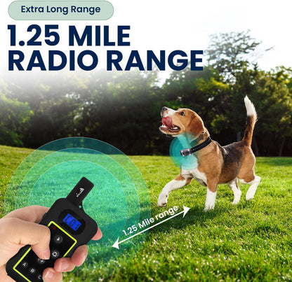 2KM (1.25 Mile/6600 Ft) Long Range Dog Training Collar Safe Shock Collar with Remote Shock,Vibrate,Tone, Flashing Beacon Lights Waterproof Rechargeable Dog Hunting Add up to 3 Collars