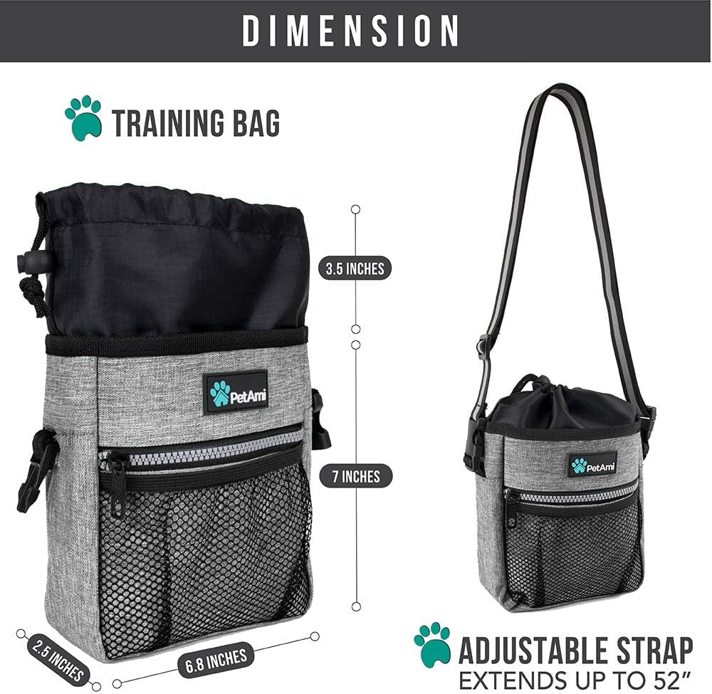 Dog Treat Pouch | Dog Training Pouch Bag with Waist Shoulder Strap, Poop Bag Dispenser and Collapsible Bowl | Treat Training Bag for Treats, Kibbles, Pet Toys | 3 Ways to Wear (Heather Gray)