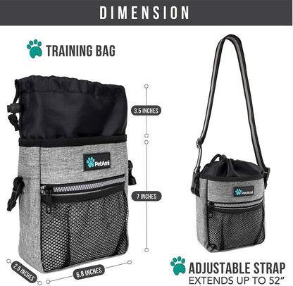 Dog Treat Pouch | Dog Training Pouch Bag with Waist Shoulder Strap, Poop Bag Dispenser and Collapsible Bowl | Treat Training Bag for Treats, Kibbles, Pet Toys | 3 Ways to Wear (Heather Gray)
