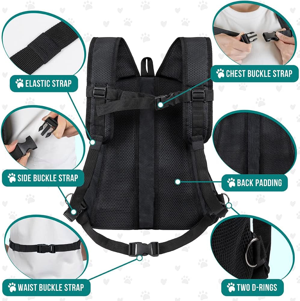 Front Carrier Backpack for Dogs and Cats, Adjustable Ventilated Pet Chest Carrier for Hiking, Camping, Travel - Small to Medium Pets, Max 10 Lbs, Black