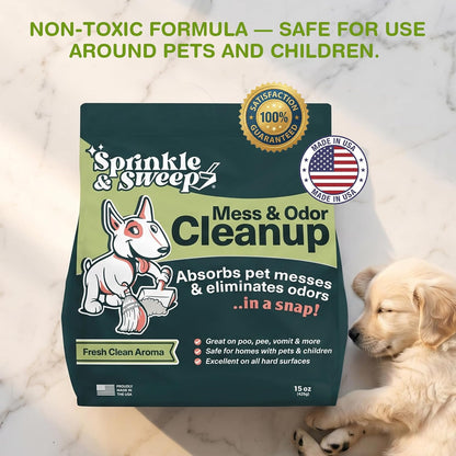 Pet Accident Cleanup for All Hard Surface - Non Toxic Quick Pet Mess Cleaner & Odor Remover for Urine, Poop, Vomit, Diarrhea & Potty Training, Hair Balls (1Bag + Sweeper Kit)