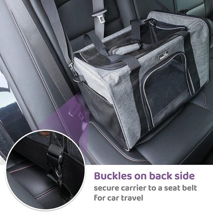 TSA Approved Pet Carrier for Small Medium Cats and Dogs | Dog Carrier with Adequate Ventilation | 4 Mesh Windows, 3 Entrance, Locking Safety Zippers, Padded Shoulder Strap, Black