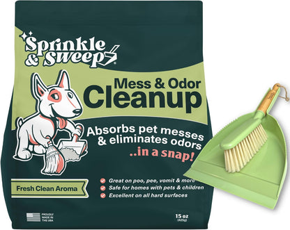 Pet Accident Cleanup for All Hard Surface - Non Toxic Quick Pet Mess Cleaner & Odor Remover for Urine, Poop, Vomit, Diarrhea & Potty Training, Hair Balls (1Bag + Sweeper Kit)