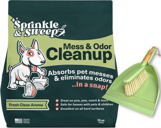 Pet Accident Cleanup for All Hard Surface - Non Toxic Quick Pet Mess Cleaner & Odor Remover for Urine, Poop, Vomit, Diarrhea & Potty Training, Hair Balls (1Bag + Sweeper Kit)
