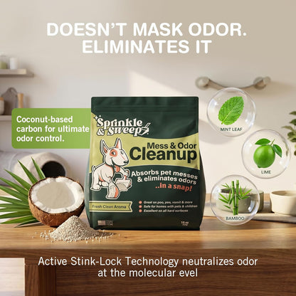 Pet Accident Cleanup for All Hard Surface - Non Toxic Quick Pet Mess Cleaner & Odor Remover for Urine, Poop, Vomit, Diarrhea & Potty Training, Hair Balls (1Bag + Sweeper Kit)