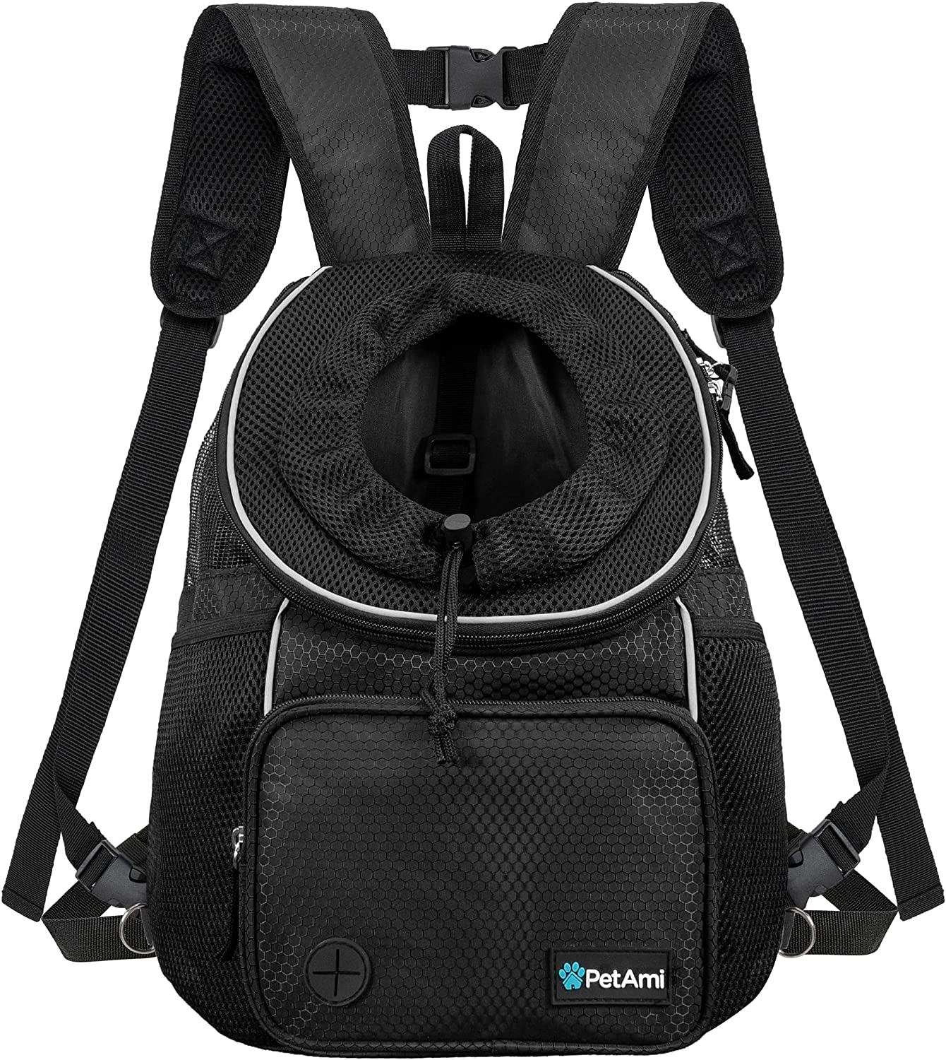 Front Carrier Backpack for Dogs and Cats, Adjustable Ventilated Pet Chest Carrier for Hiking, Camping, Travel - Small to Medium Pets, Max 10 Lbs, Black