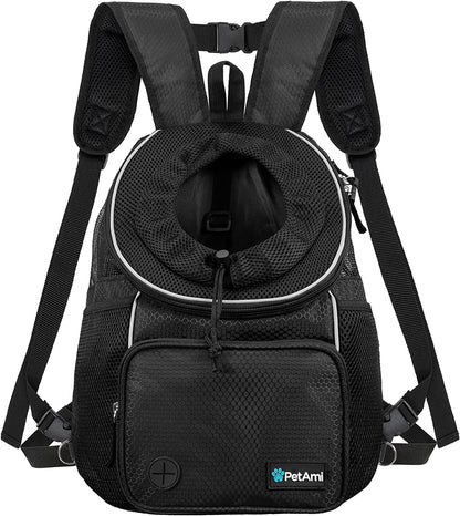 Front Carrier Backpack for Dogs and Cats, Adjustable Ventilated Pet Chest Carrier for Hiking, Camping, Travel - Small to Medium Pets, Max 10 Lbs, Black