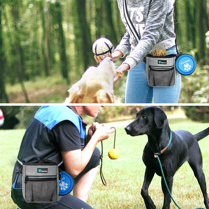 Dog Treat Pouch | Dog Training Pouch Bag with Waist Shoulder Strap, Poop Bag Dispenser and Collapsible Bowl | Treat Training Bag for Treats, Kibbles, Pet Toys | 3 Ways to Wear (Heather Gray)
