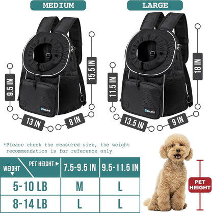 Front Carrier Backpack for Dogs and Cats, Adjustable Ventilated Pet Chest Carrier for Hiking, Camping, Travel - Small to Medium Pets, Max 10 Lbs, Black