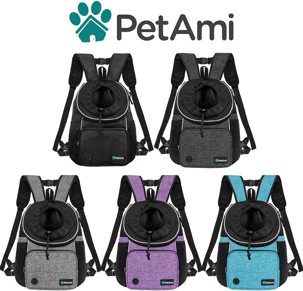 Front Carrier Backpack for Dogs and Cats, Adjustable Ventilated Pet Chest Carrier for Hiking, Camping, Travel - Small to Medium Pets, Max 10 Lbs, Black